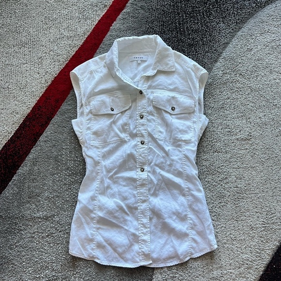 Frame White Linen Blend Sleeveless Button Up Shirt - Picture 1 of 4